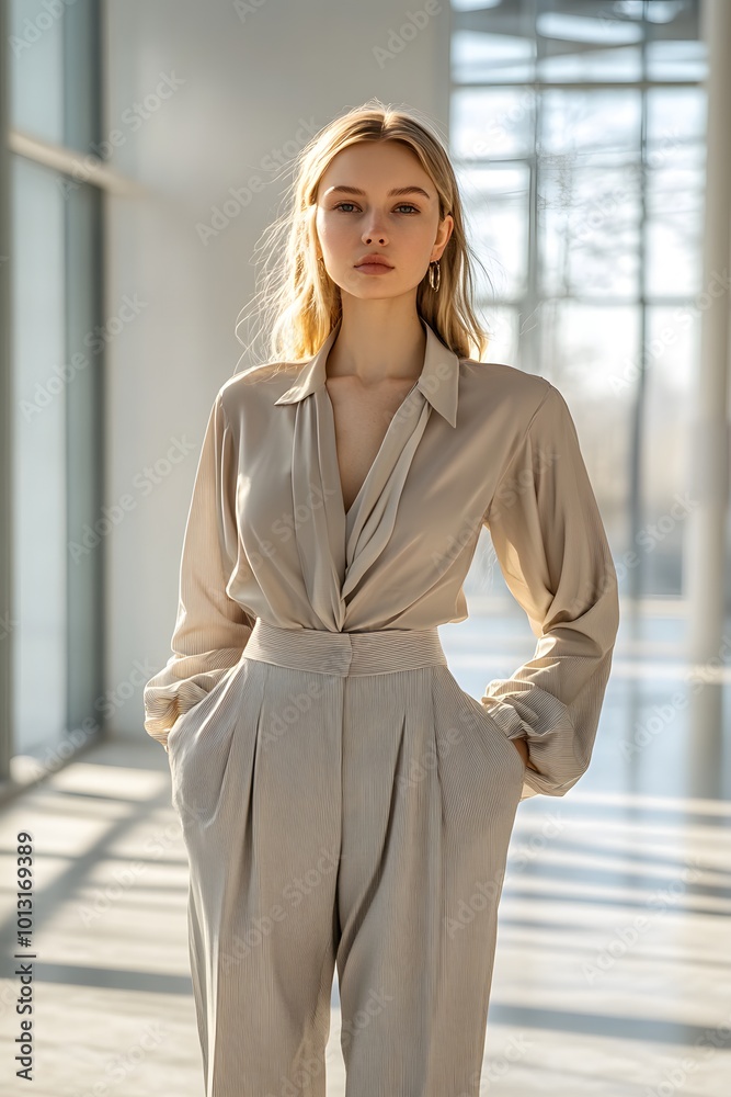 Fototapeta premium Woman wearing tailored wide-leg trousers