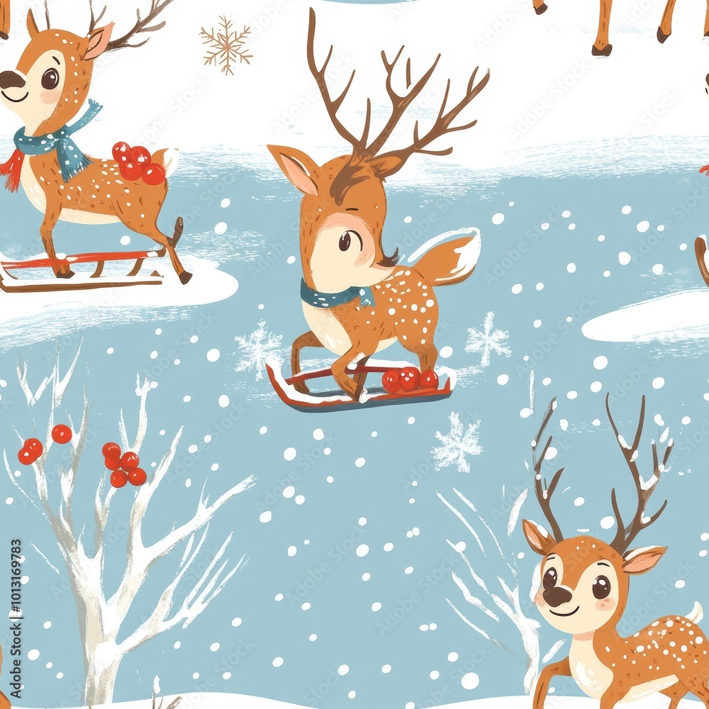 Reindeer Playing Seamless Pattern Design