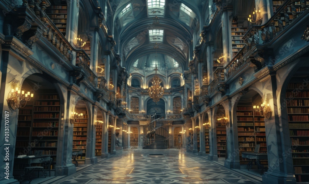 Timeless library of forgotten tales and ancient lore, its grand halls illuminated by the glow of enchanted lanterns and guarded by mythical guardians, 4K hyperrealistic photo Timeless library of forgotten tales and ancient lore, its grand halls illuminated by the glow of enchanted lanterns and guarded by mythical guardians, 4K hyperrealistic photo