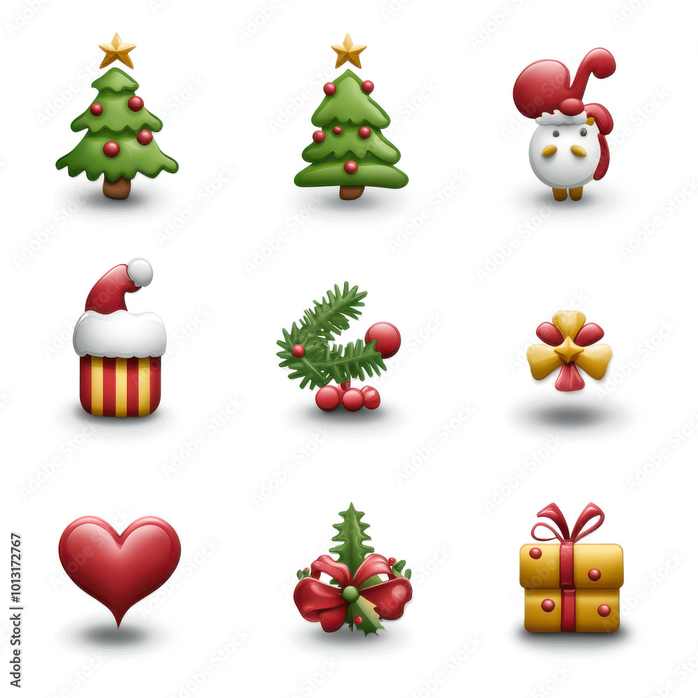 3D New Year Icons: Merry Christmas Objects