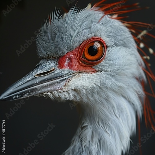 Close-Up Portrait of a Grey Bird with Red Eye