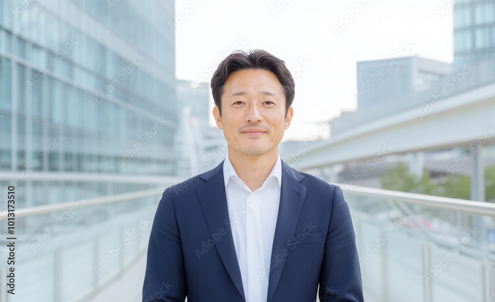 Japanese man in suit, office building color background Japanese man in suit, office building color background