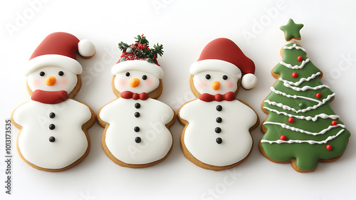 Christmas cookies with snowmen, gingerbread men, and trees
