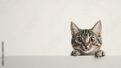 Surprised cat with funny expression on white background
