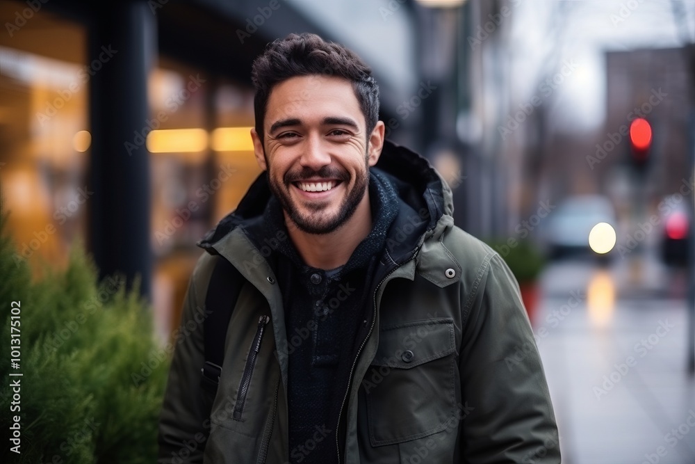 Portrait of a handsome young man smiling at the camera while standing outdoors Portrait of a handsome young man smiling at the camera while standing outdoors