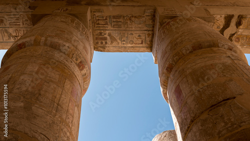 Architecture of ancient Egypt, Luxor. Places of rule of pharaohs, hieroglyphs photo