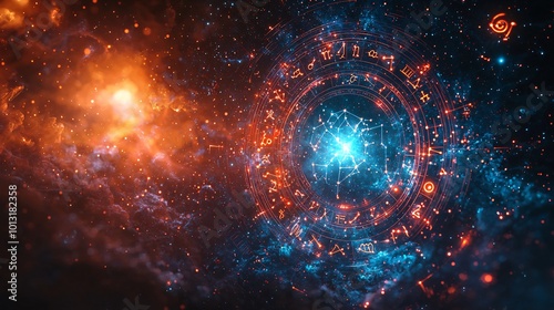 Cosmic Zodiac Signs with Glowing Symbols