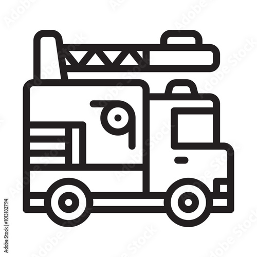 Fire truck line icon with white background vector stock illustration