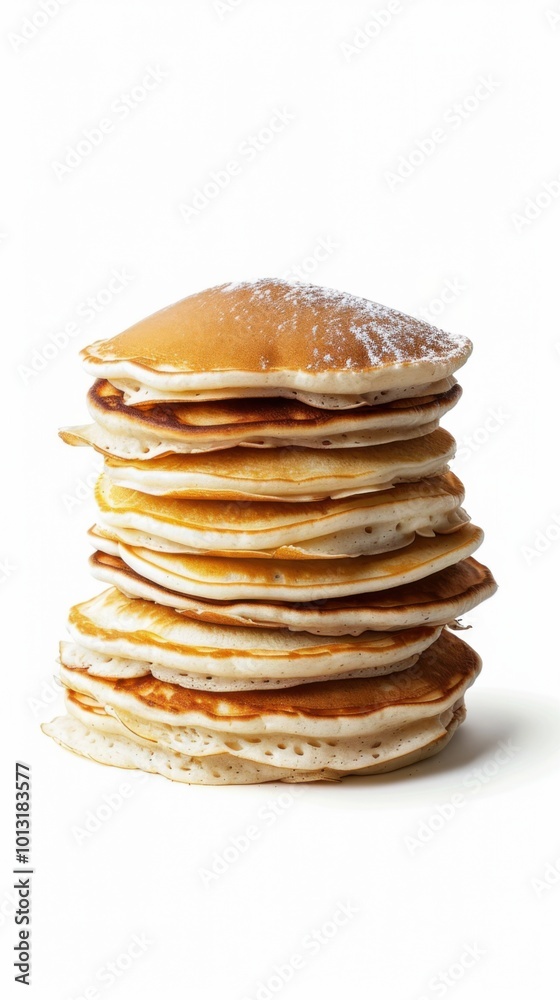 Stack of fluffy pancakes, white background, 4K hyperrealistic photo Stack of fluffy pancakes, white background, 4K hyperrealistic photo