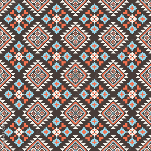 Navajo tribal vector seamless pattern. Native American ornament. Ethnic South Western decor style. Boho geometric ornament. Vector seamless pattern. Mexican blanket, rug. Woven carpet illustration