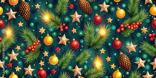 Design a playful Memphis-inspired seamless Christmas pattern, perfect for festive designs and holiday decorations, combining bold colors and geometric shapes to capture the spirit.