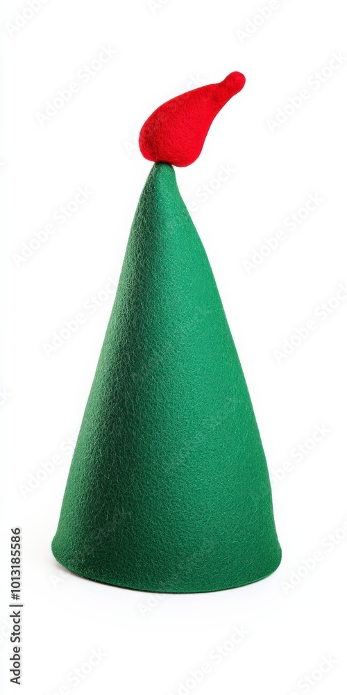 Elf Hat. Festive Christmas Apparel Green and Red Felt Hat with Bell Isolated on White Background Elf Hat. Festive Christmas Apparel Green and Red Felt Hat with Bell Isolated on White Background