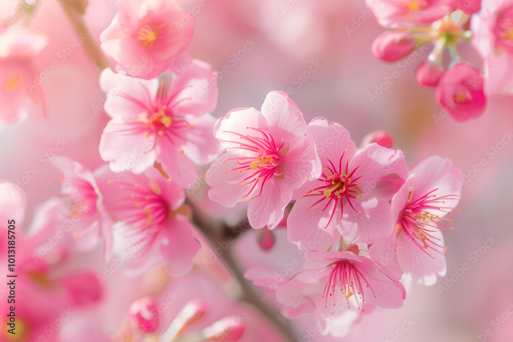 Obraz premium Close-Up of Beautiful Sakura Blossoms Background