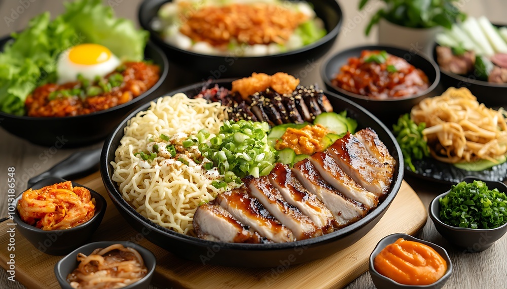 Korean Fusion Noodle Bowl with Grilled Chicken Korean Fusion Noodle Bowl with Grilled Chicken