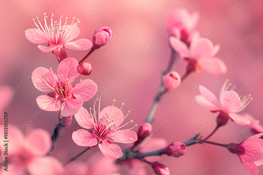 Obraz premium Close-Up of Beautiful Sakura Blossoms Background