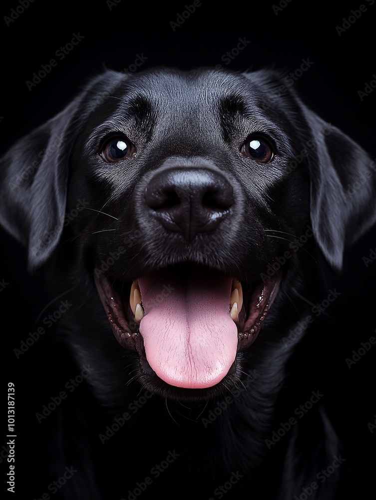 A black Labrador with its tongue sticking out, a happy expression, studio photography, black background, studio lighting A black Labrador with its tongue sticking out, a happy expression, studio photography, black background, studio lighting