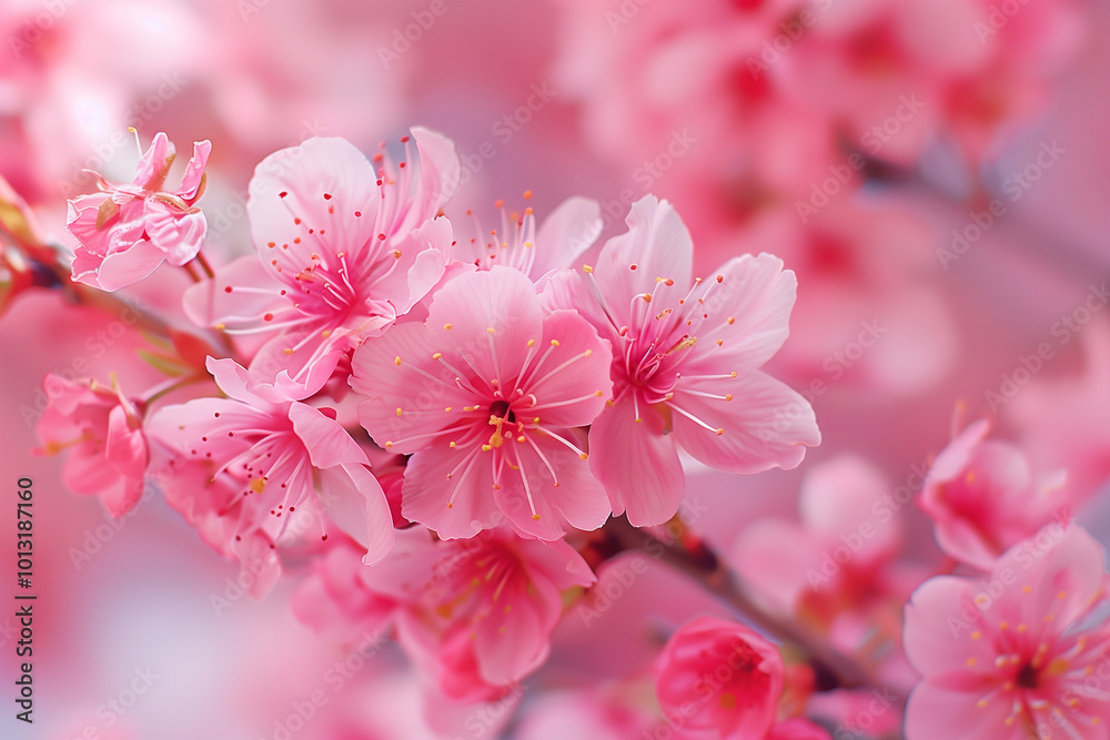 Obraz premium Close-Up of Beautiful Sakura Blossoms Background
