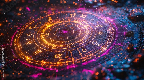 Glowing Zodiac Symbols as Magical Runes in Space