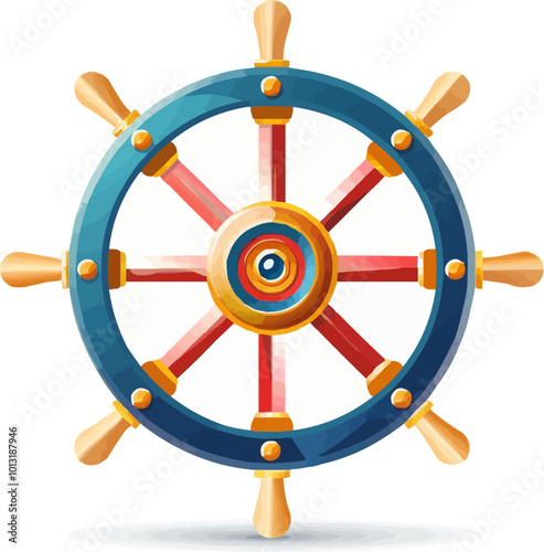 Nautical ship wheel icon flat on white isolated background, vector design.