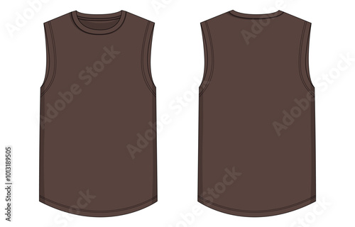 Coffee color tank tops vector illustration template front and back views