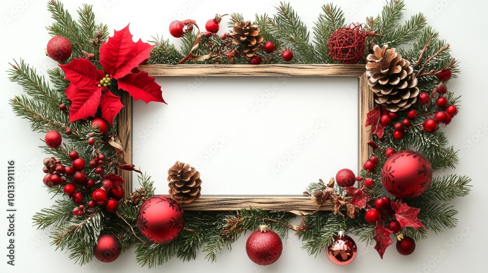 Xmas decor & photo frame on white w/ space. Xmas decor & photo frame on white w/ space.