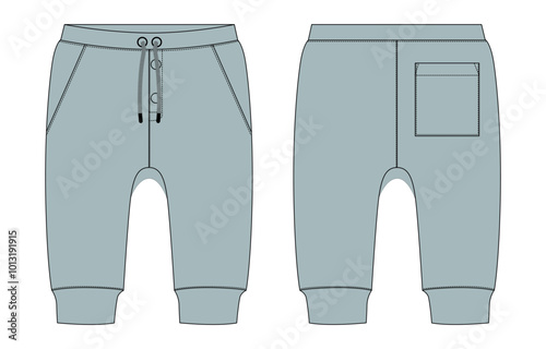 Sweatpants technical drawing fashion flat sketch vector illustration template for kids