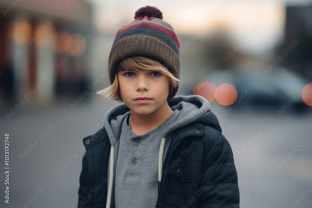 Portrait of a boy in a winter hat on the street. Portrait of a boy in a winter hat on the street.