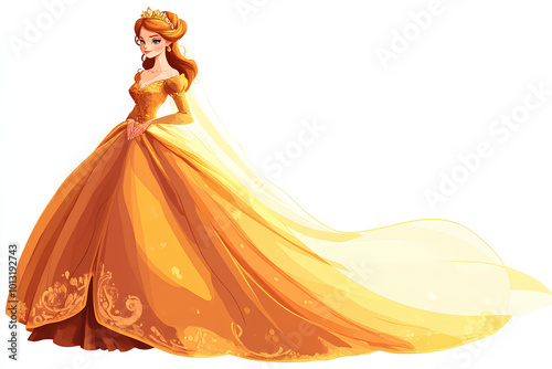 cartoon scene with beautiful princess on white background illustration