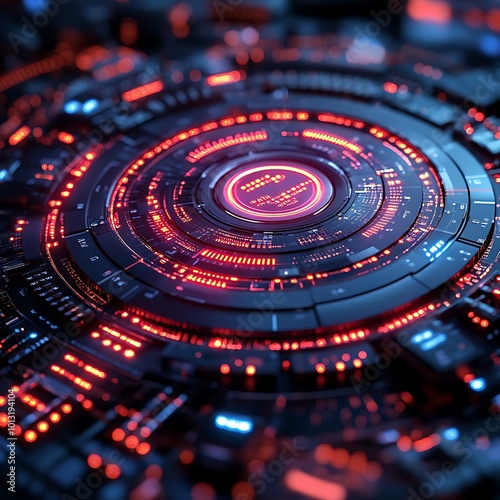 Wallpaper Mural A red electronic circuit board with spots in the background Torontodigital.ca