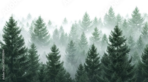 Mysterious Evergreen Forest shrouded in Mist