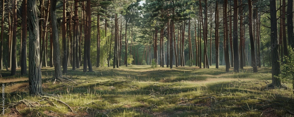 Quiet forest glade with a carpet of pine needles, 4K hyperrealistic photo, Quiet forest glade with a carpet of pine needles, 4K hyperrealistic photo,