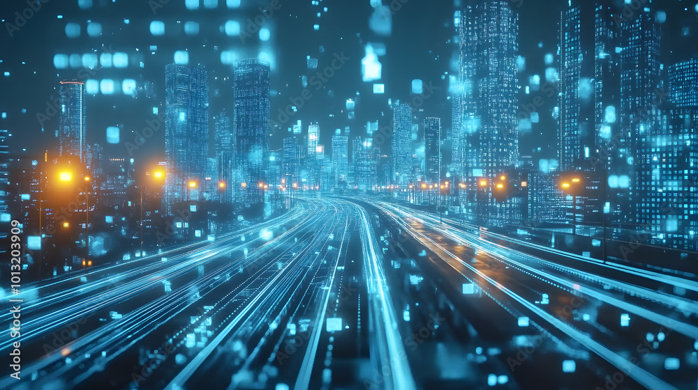 Digital Cityscape with Data Flow Digital Cityscape with Data Flow