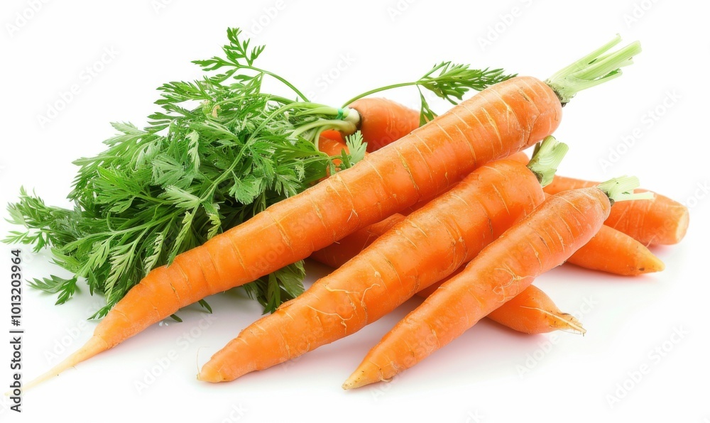 Freshly harvested carrots, white background, 4K hyperrealistic photo Freshly harvested carrots, white background, 4K hyperrealistic photo