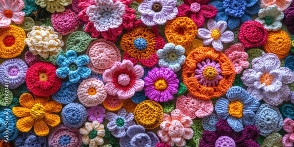 Crocheted Flowers on Table