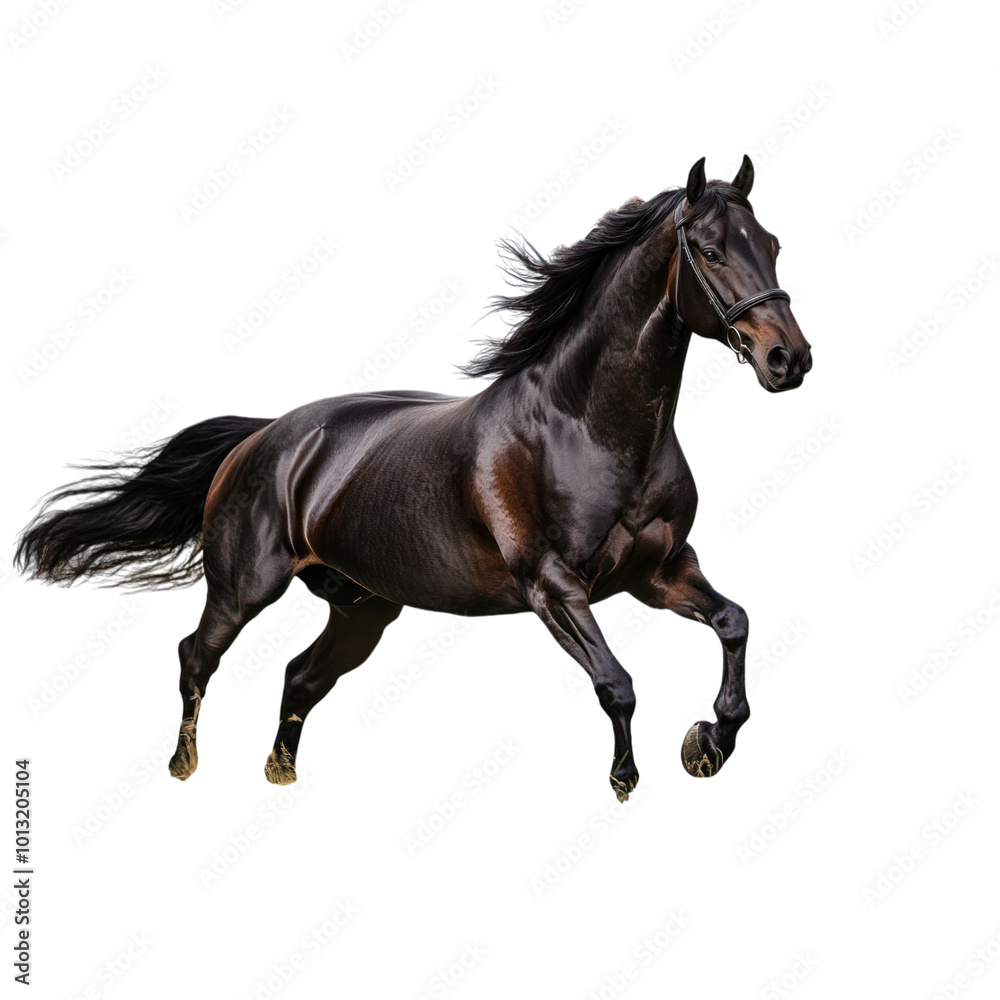 Black Horse Galloping Isolated on a Transparent Background