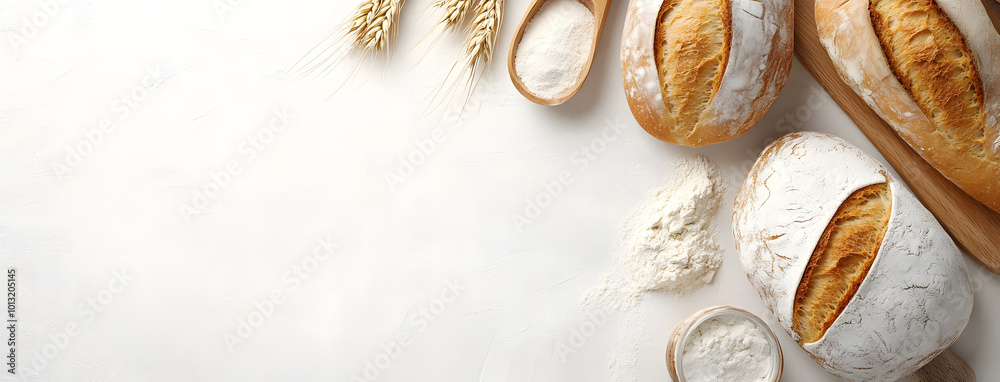 Bread bakery background top food view fresh white wheat loaf design Bread bakery background top food view fresh white wheat loaf design