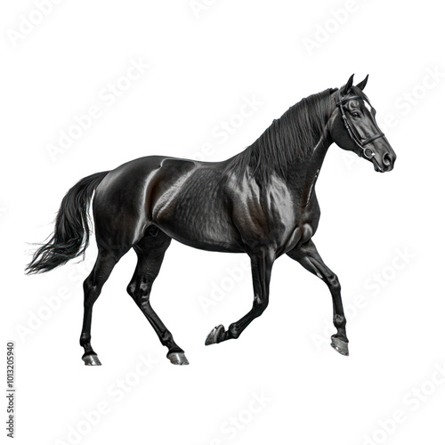 Black Horse in Motion Isolated on a Transparent Background