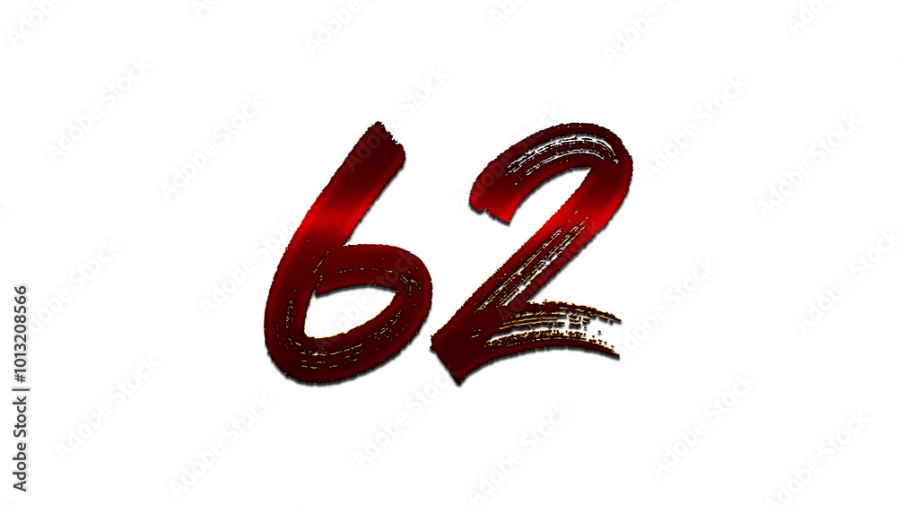3D blood red number design of 62 on white background. 3D blood red number design of 62 on white background.