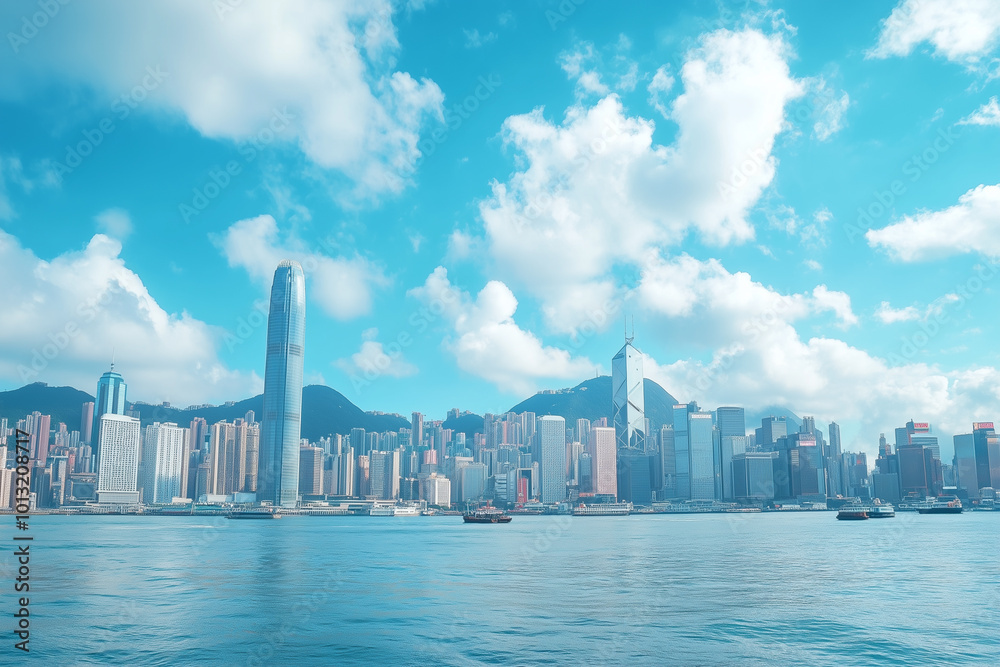 Fototapeta premium Skyscrapers Under Blue Sky and White Clouds