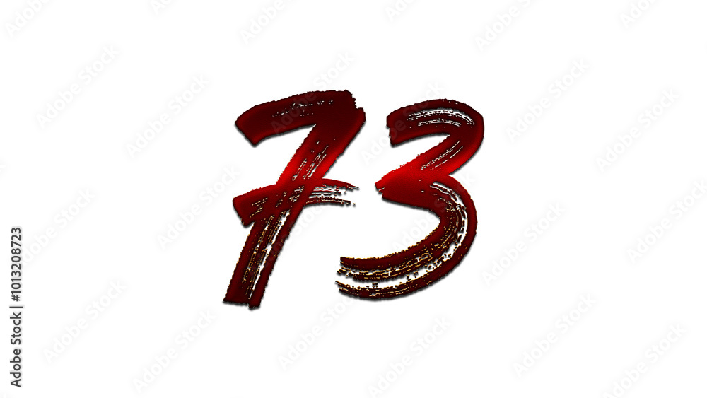 3D blood red number design of 73 on white background. 3D blood red number design of 73 on white background.