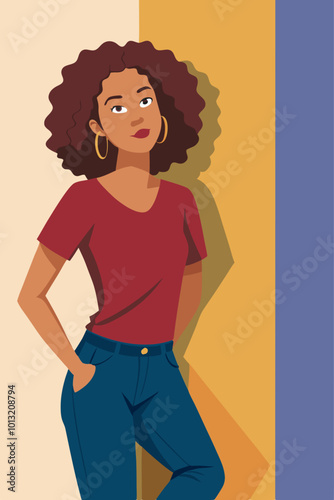 Vector Illustration of a Woman Casually Leaning with One Foot Resting on the Wall





