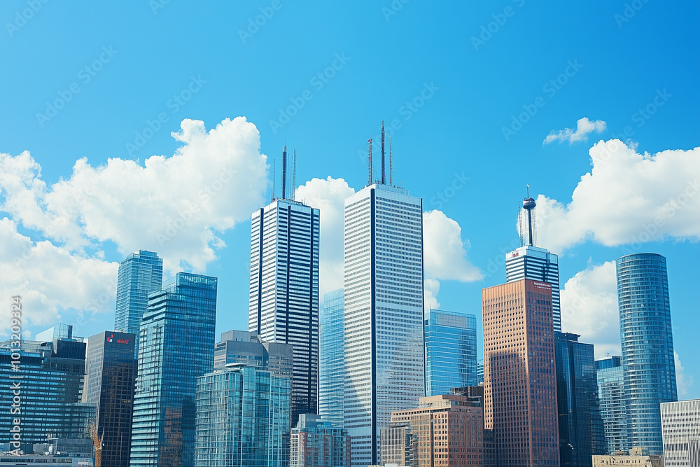 Obraz premium Skyscrapers Under Blue Sky and White Clouds