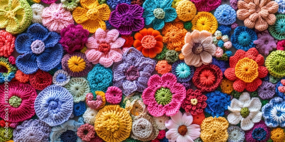 Crocheted Flowers on Table