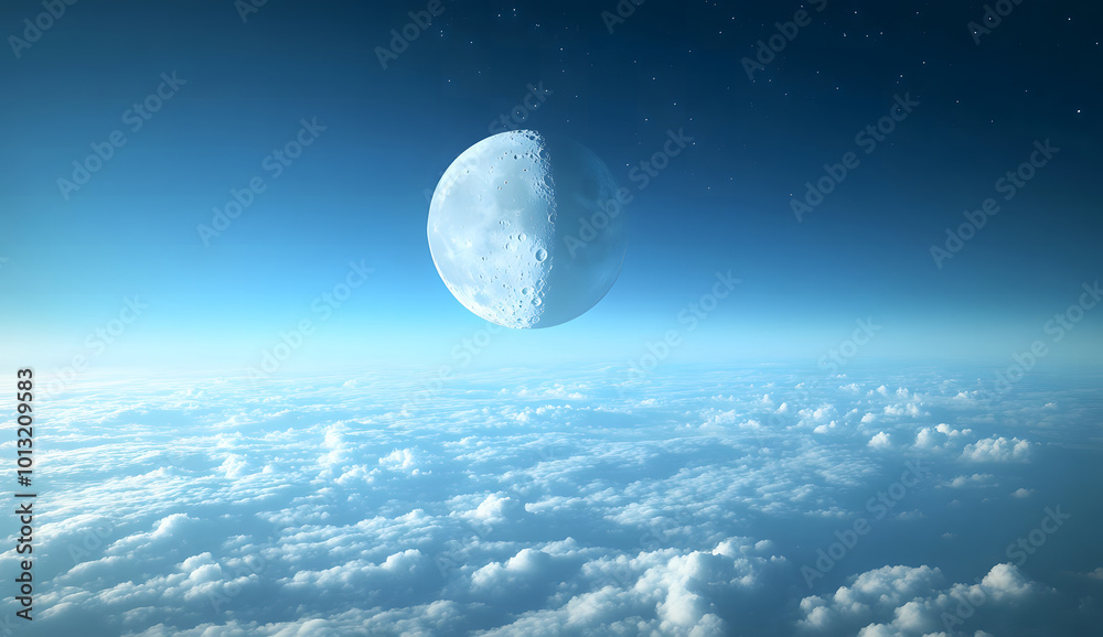 Bright Full Moon Above Clouds and Starry Night Sky, Mesmerizing Celestial Landscape, Tranquil and Mystical Atmosphere for Nighttime Themes design Bright Full Moon Above Clouds and Starry Night Sky, Mesmerizing Celestial Landscape, Tranquil and Mystical Atmosphere for Nighttime Themes design