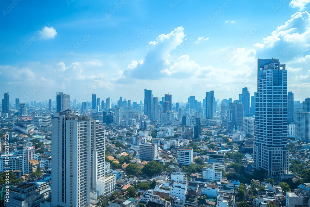 Fototapeta premium Skyscrapers Under Blue Sky and White Clouds