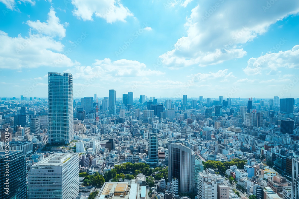 Obraz premium Skyscrapers Under Blue Sky and White Clouds