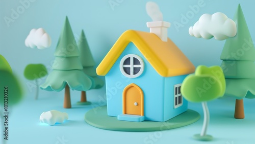 Adorable Isometric House in Clay Animation Style with Pastel Colors