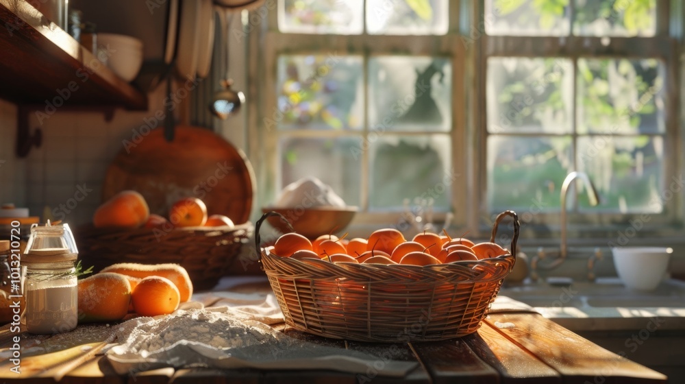 Fresh oranges in a cozy kitchen, sunlit ambiance gives warmth and joy. Perfect for healthy eating and vibrant living. Fresh oranges in a cozy kitchen, sunlit ambiance gives warmth and joy. Perfect for healthy eating and vibrant living.