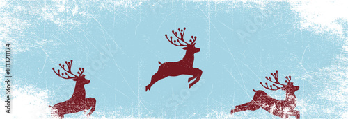 Postcard with a deer and a winter landscape.  