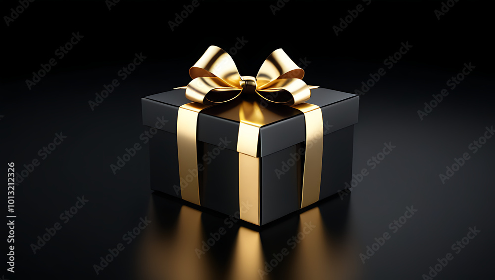 rendering black gift box golden bow sleek black background rendering black gift box golden bow sleek black background